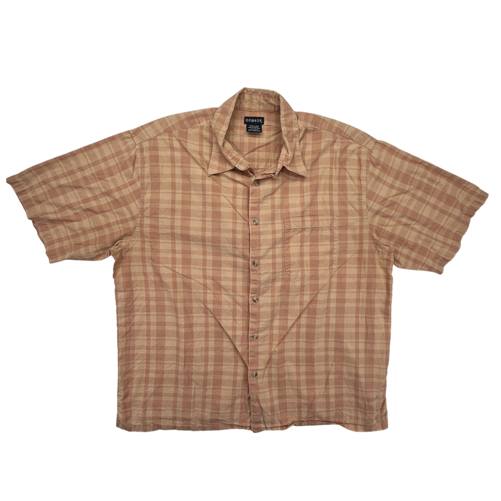 George Shirt Mens XL Plaid Button Up Terracotta Short Sleeve Casual Pocket